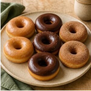 Assorted glazed, chocolate and cinnamon sugar donuts